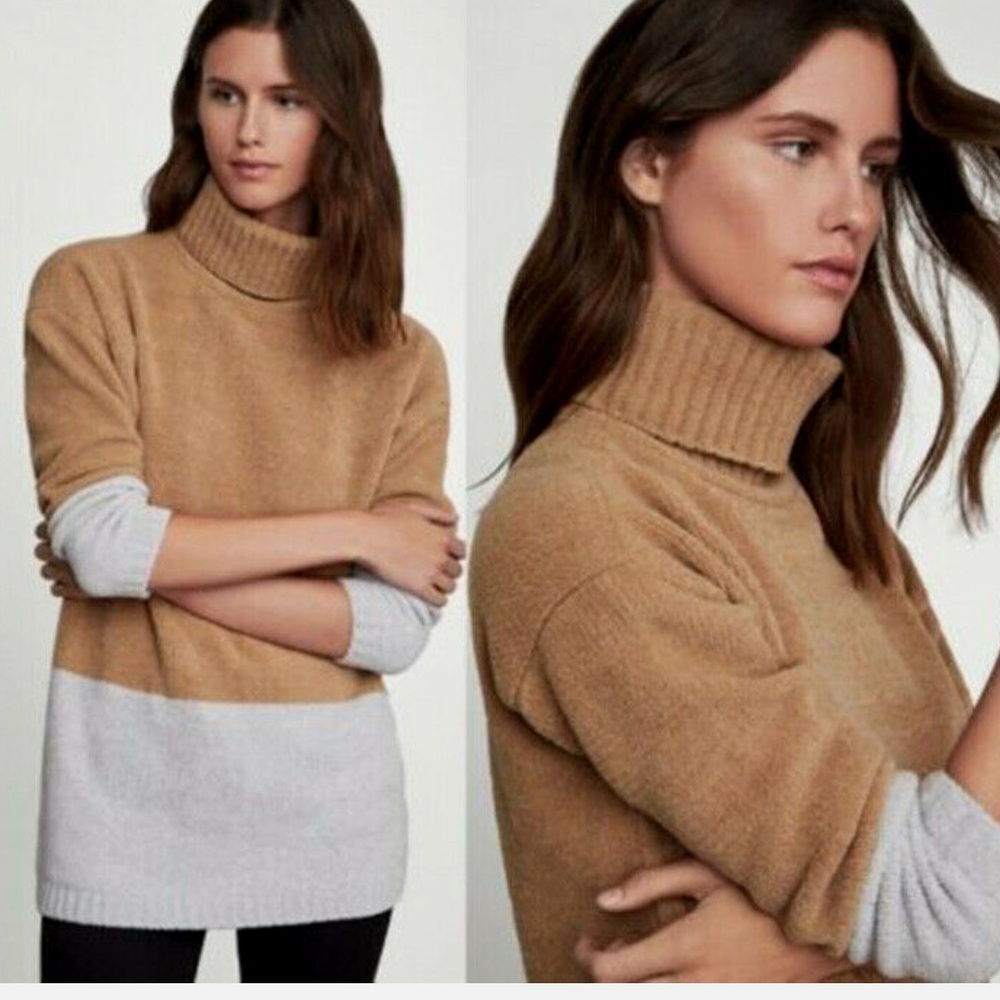 BCBG MAX AZRIA COLORBLOCK TURTLENECK SWEATER CAMEL CO FVL5262058 SIZE XS $178
